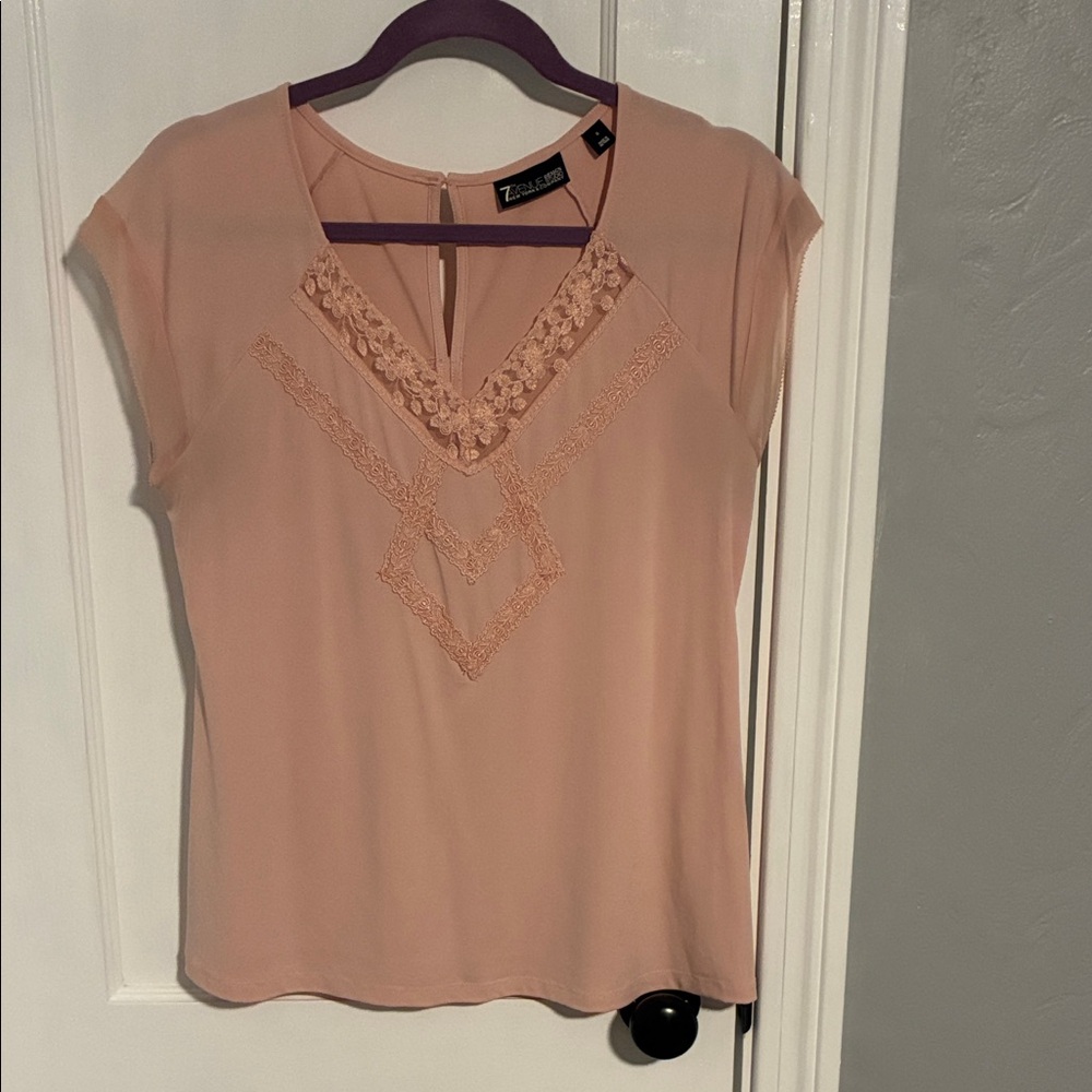 Chic Blush Lace Detail Blouse